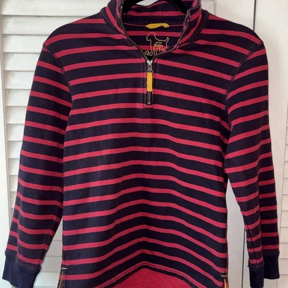 Mini Boden Boys Striped Quarter Zip Pullover Red Navy Yellow size 9/10 Years - Picture 2 of 5